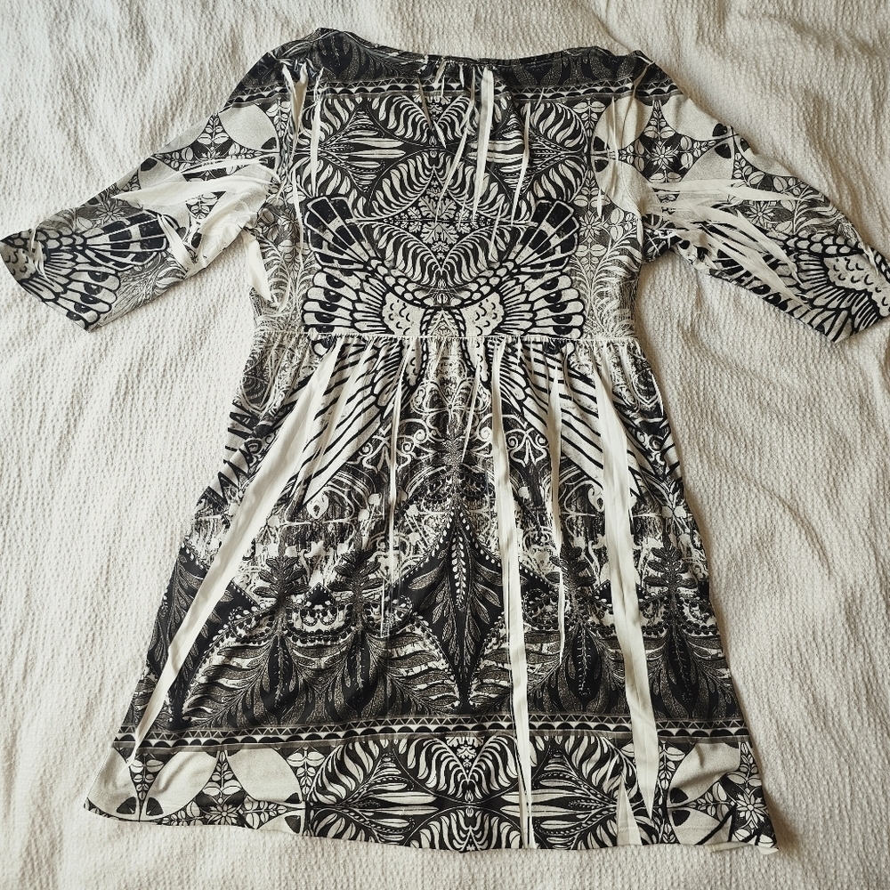 Apt 9 black and white patterned 3/4 sleeve shift dress size large - Picture 2 of 11